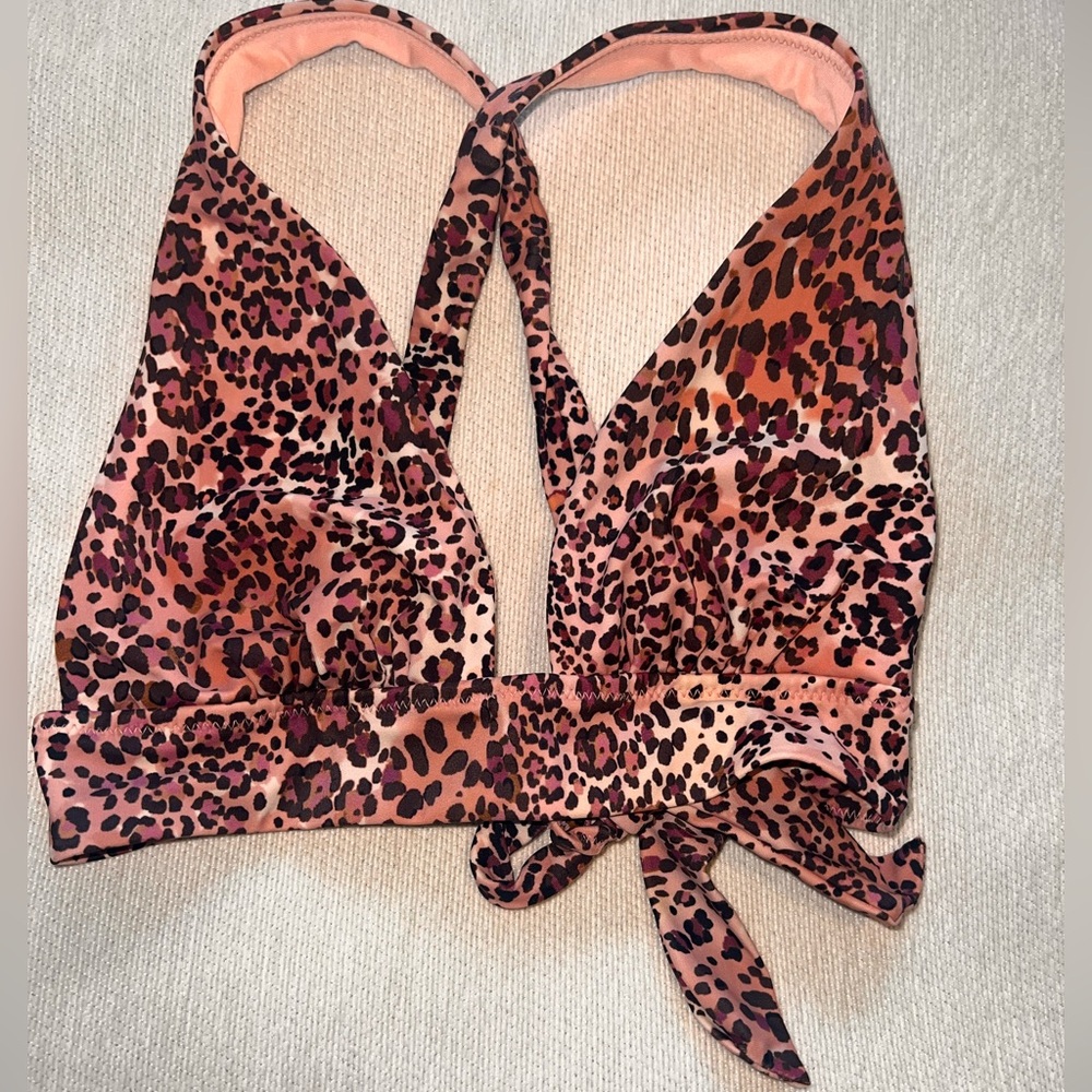 Shade & Shore Pink Leopard Print Bikini Top